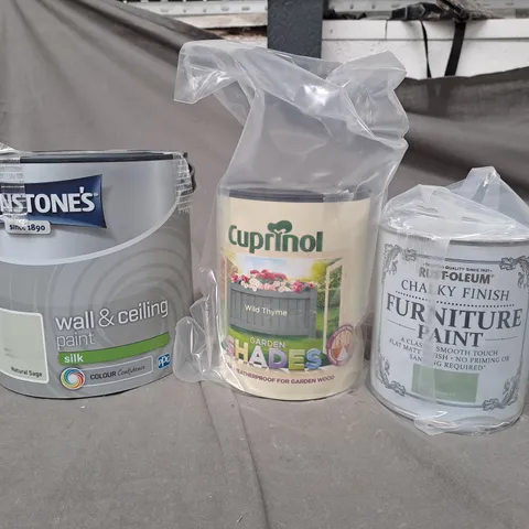 LOT OF 4 PAONT PRODUCTS TO INCLUDE JOHNSTONE'S, CUPRINOL AND RUST-OLEUM