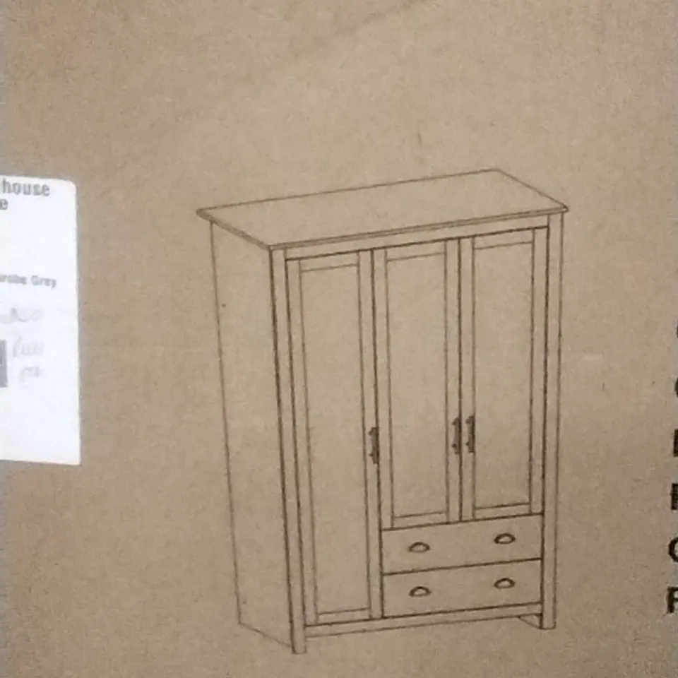 BOXED LANCASTER 3 DOOR 2 DRAWER WARDROBE IN GREY - 2 BOXES