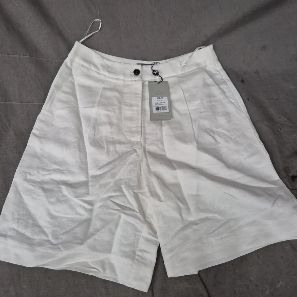 MINT VELVET IVORY LINEN-BLEND SHORTS, UK 8 (EU 36) – WHITE