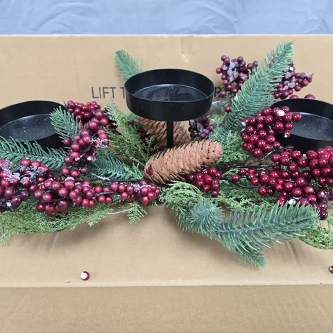 BOXED DECORATIVE WINTER BERRIES PILLAR CANDLE HOLDER
