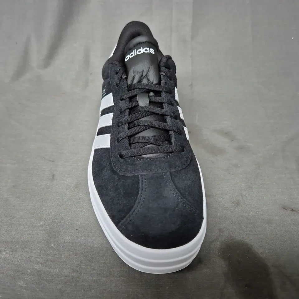 BOXED PAIR OF ADIDAS VL COURT BOLD SHOES IN BLACK/WHITE UK SIZE 8