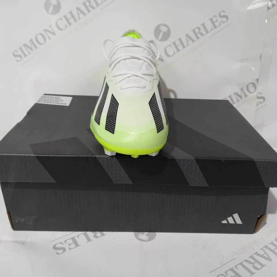 BOXED PAIR OF ADIDAS X CRAZYFAST.1 KIDS FOOTBALL BOOTS IN WHITE/NEON GREEN UK SIZE 1