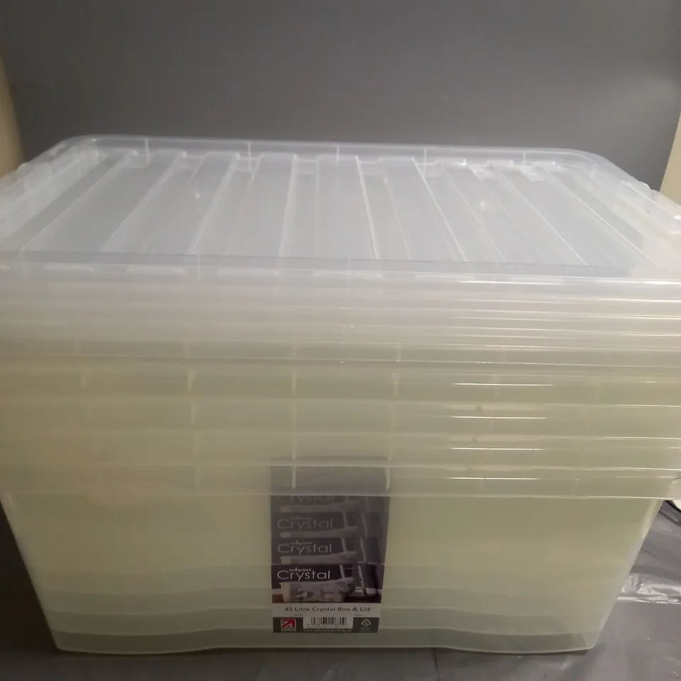 5 WHAM CRYSTAL 45L CLEAR STORAGE BOXES WITH LIDS