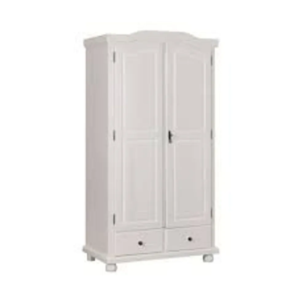 BRAND NEW & BOXED REUTTE WOODEN 2 DOOR WARDROBE IN WHITE VARNISH WITH 2 DRAWERS (2 BOXES)