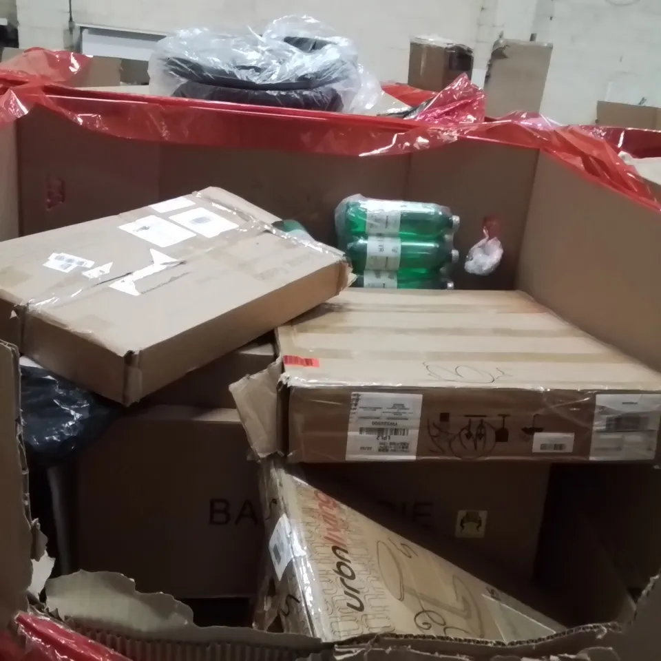 PALLET OF ASSORTED HOUSEHOLD GOODS AND PRODUCTS TO INCLUDE;KEYBOARD,TURNTABLE SYSTEM,PET FLOOR BED BASE
