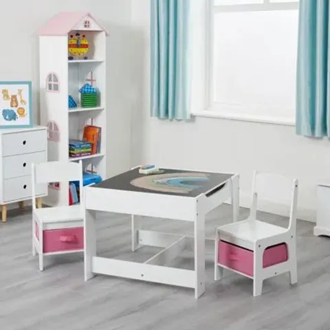 BOXED LIBERTY HOUSE TOYS WHITE TABLE AND CHAIRS WITH GREY BINS