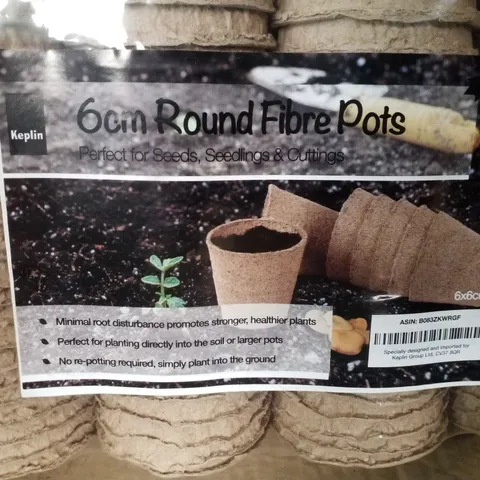 BOX CONTAINING APPROX 288 KEPLIN 6CM ROUND FIBRE POTS