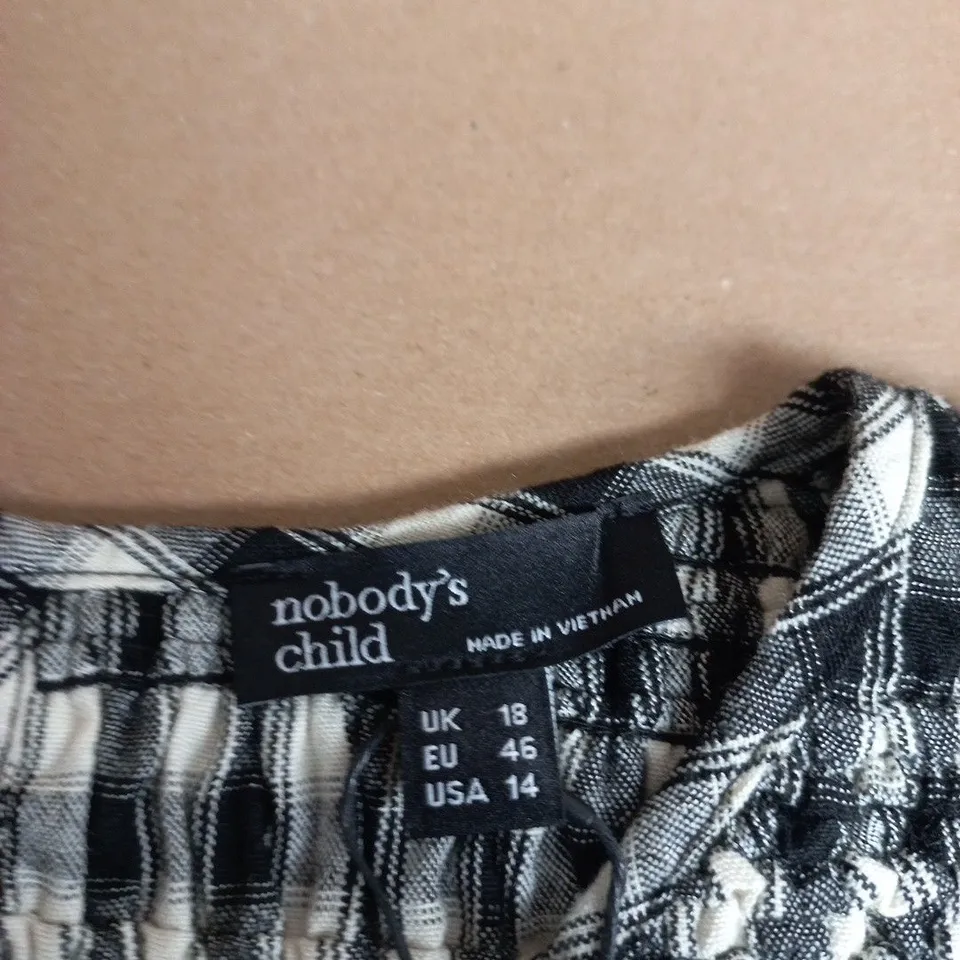 NOBODY'S CHILD NAT SHIRRED TOP – CHECK PRINT, UK 18 (EU 46, USA 14) – MADE IN VIETNAM