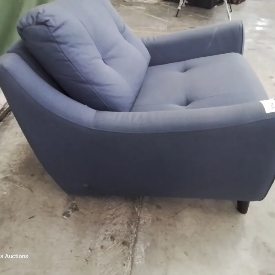 QUALITY BRITISH DESIGNER & MANUFACTURED G PLAN EDWARD MANUAL RECLINING EASY CHAIR FESTIVAL INK FABRIC 