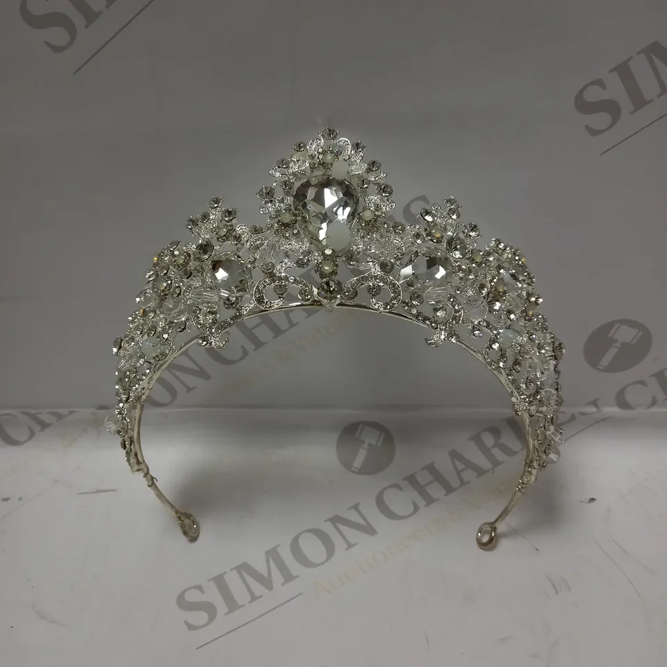 SILVER JEWEL TIARA CROWN HEADBAND 