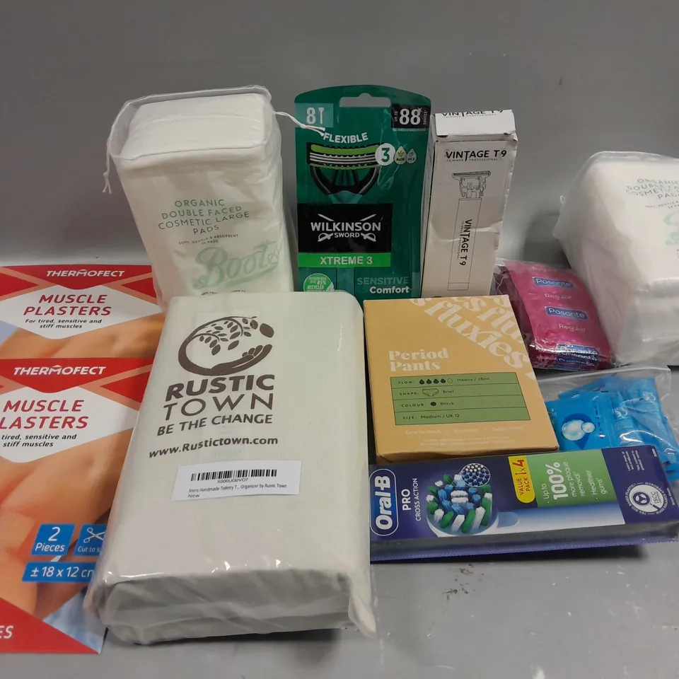 APPROXIMATELY 15 ASSORTED COSMETICS AND BEAUTY ITEMS TO INCLUDE CONDOMS, RAZORS AND PERIOD PANTS