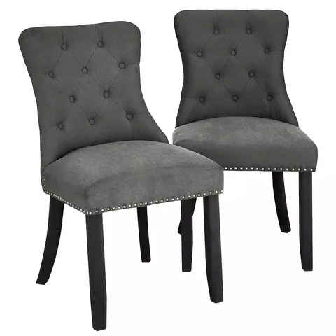 WARWICK VELVET PAIR OF STANDARD DINING CHAIRS - CHARCOAL/BLACK - COLLECTION ONLY