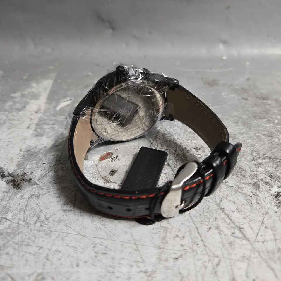 BOXED GLOBENFELD ROMAN CHRONOGRAPH WATCH WITH RED DIAL 