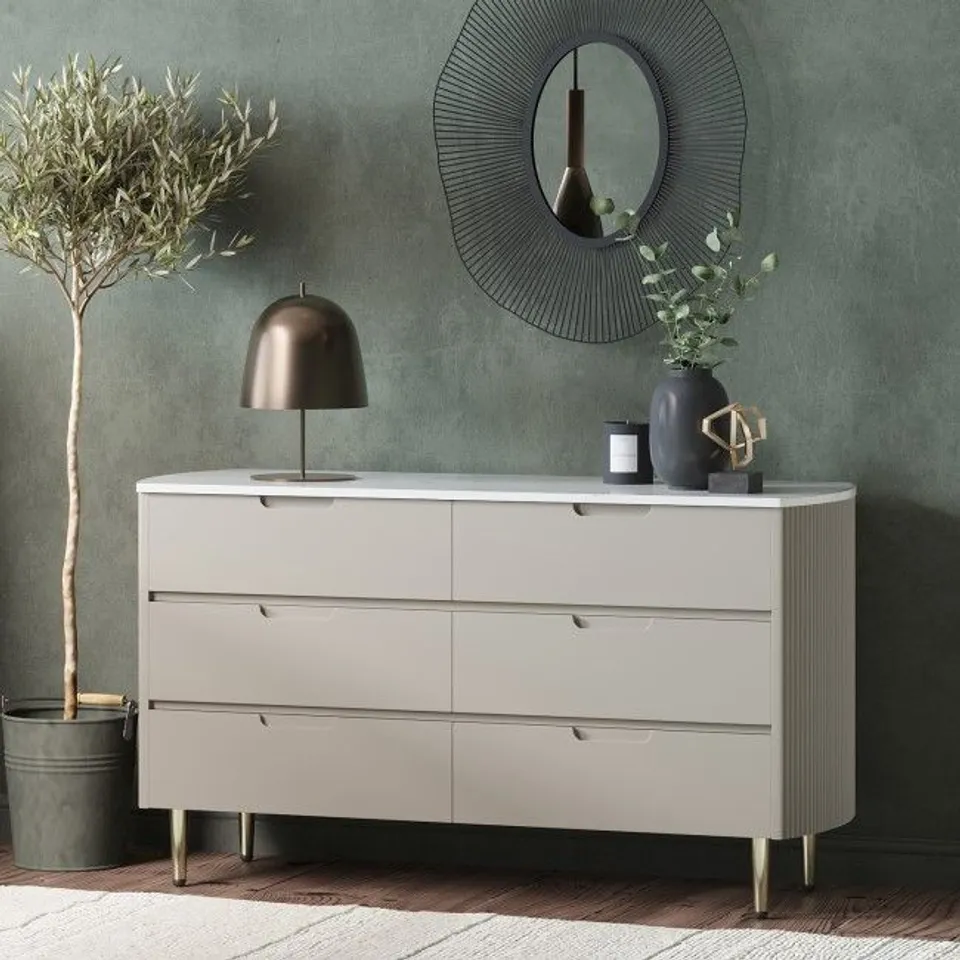 BOXED - LORENZO 6-DRAWER CHEST OF DRAWERS - MARBLE