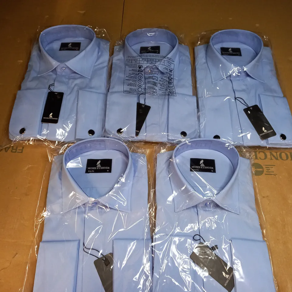 MOSES KUSHNER LOT OF 5 LONG SLEEVE SLIM FIT BUTTONED BLUE SHIRTS - MEDIUM