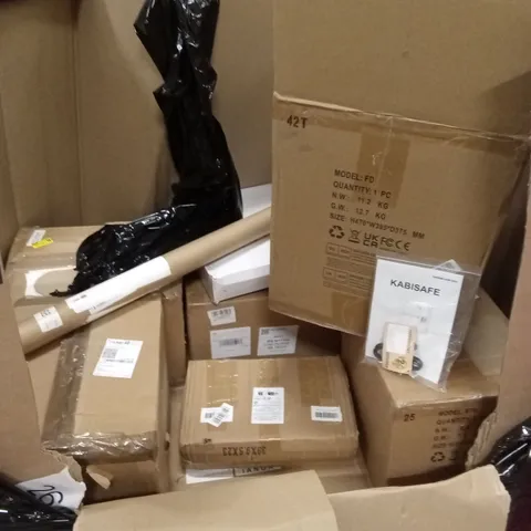 PALLET OF ASSORTED HOUSEHOLD GOODS & PRODUCTS TO INCLUDE; CABINET SAFE BOXES, BOXED FURNITURE ETC 