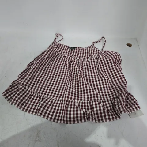 WOMEN’S GINGHAM SLEEVELESS TOP, BURGUNDY & WHITE CHECK, UK 18