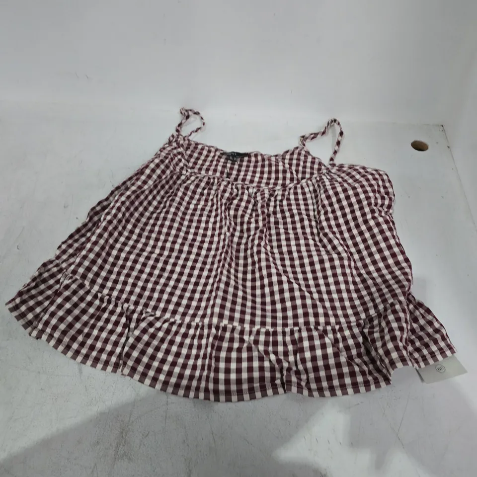 WOMEN’S GINGHAM SLEEVELESS TOP, BURGUNDY & WHITE CHECK, UK 18