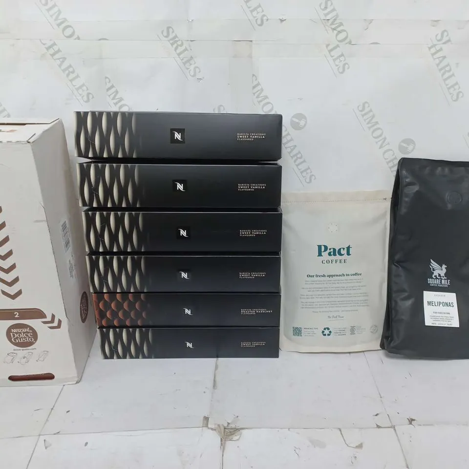 ASSORTED FOOD TOTE TO INCLUDE COFFEE FROM NESCAFE, PACT, AND SQUARE MILE 