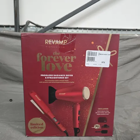 BOXED REVAMP FOREVER LOVE PROGLOSS RADIANCE DRYER & STRAIGHTENER SET – LIMITED EDITION