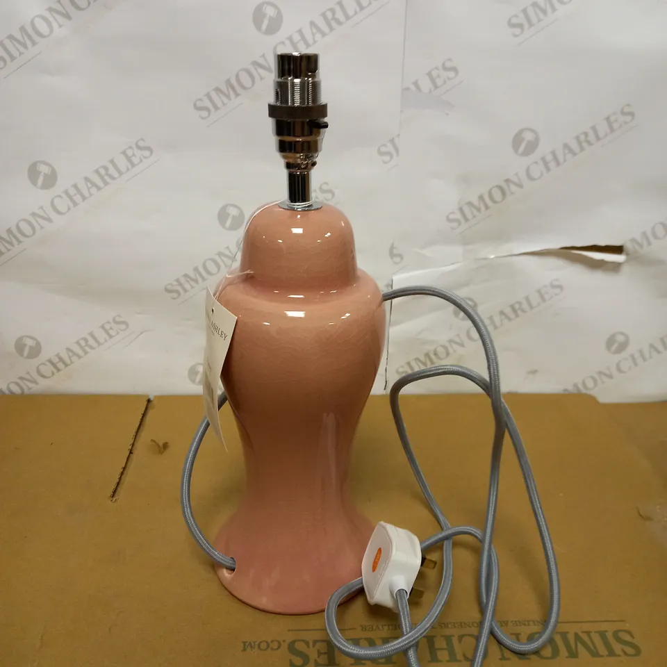 LAURA ASHLEY TABLE LAMP BASE ONLY, PINK CRACKLE GLAZE
