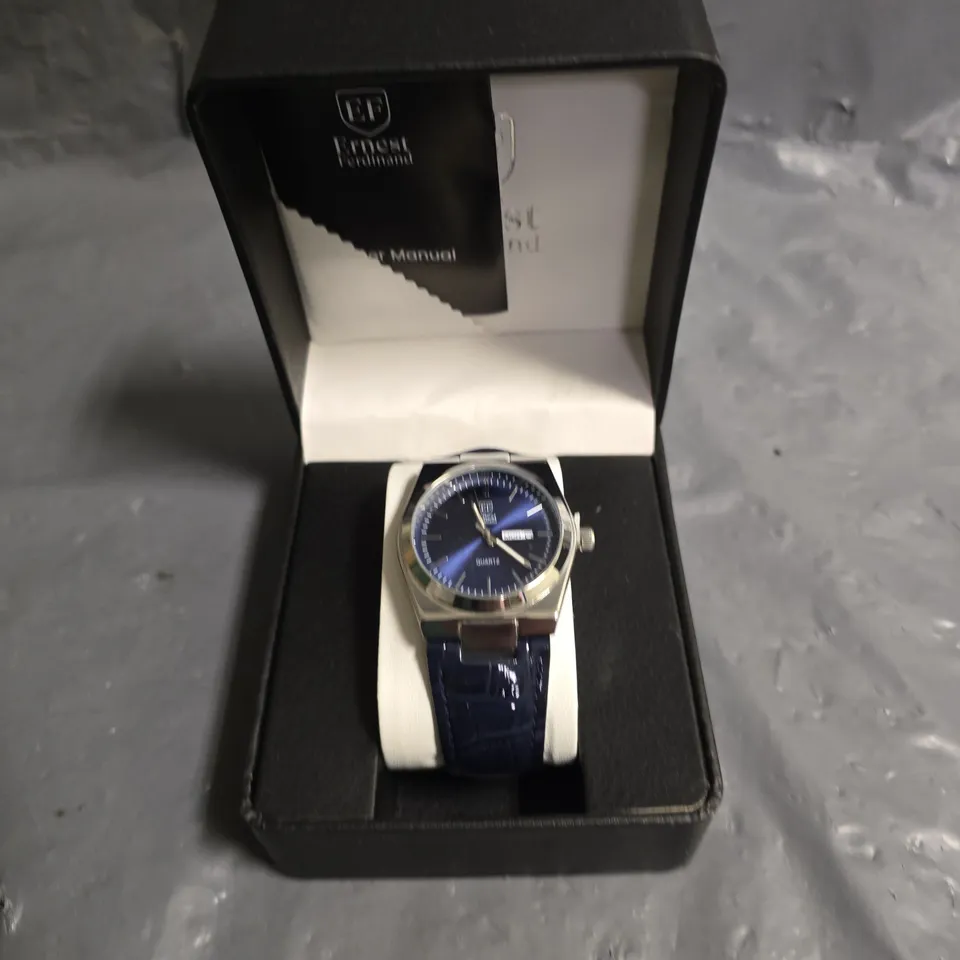 ERNEST FERDINAND BLUE DIAL GENTS WATCH WITH BLUE LEATHER STRAP