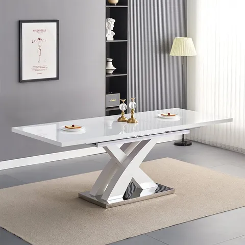 BOXED AXARA EXTENDABLE LARGE DINING TABLE IN ALL WHITE HIGH GLOSS (2 BOXES)