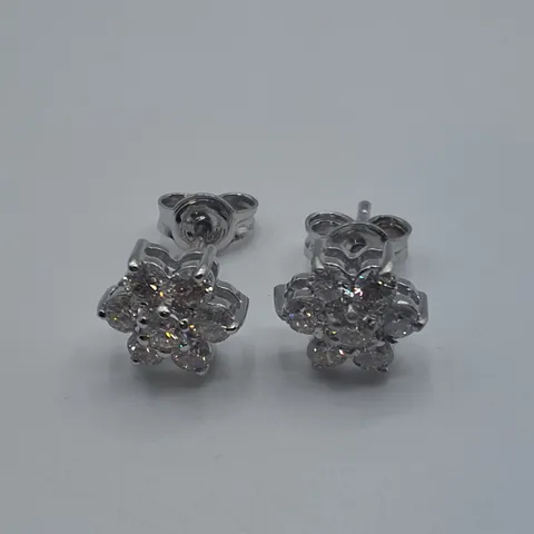 18CT WHITE GOLD CLUSTER EARRINGS SET WITH NATURAL DIAMONDS