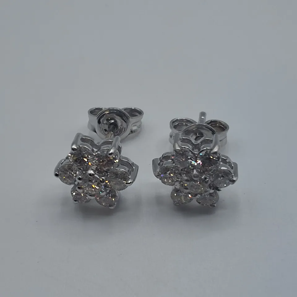 18CT WHITE GOLD CLUSTER EARRINGS SET WITH NATURAL DIAMONDS
