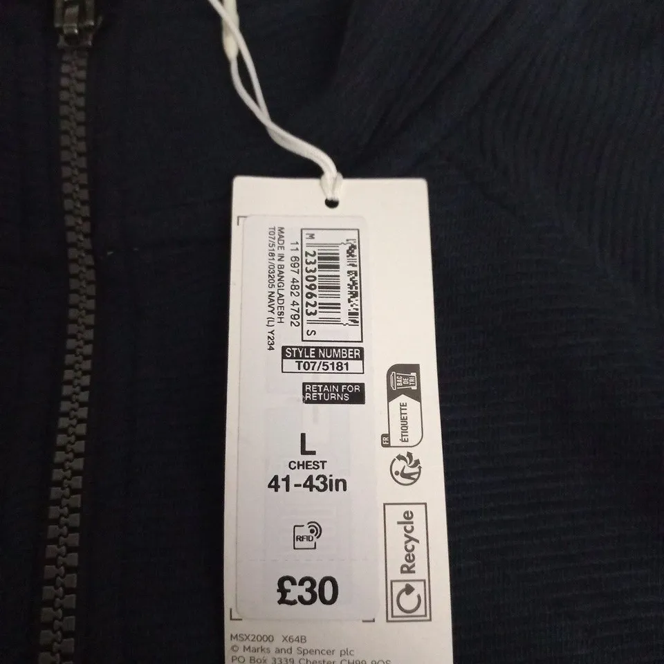 M&S MEN’S NAVY ZIP-UP JACKET, SIZE L (41-43IN CHEST) – £30