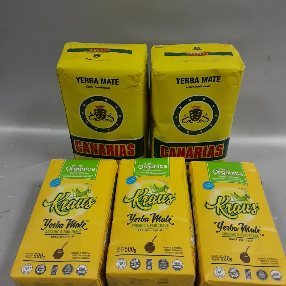 5 X SOUTH AMERICAN DRINKING PRODUCTS TO INCLUDE KRAUS TRADITIONAL YERBA MATE TEA & YERBA MATE CANARIAS 