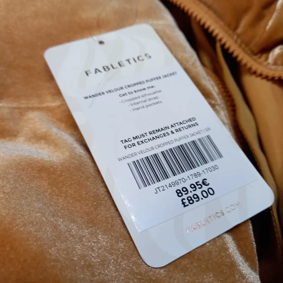 FABLETIC GOLD WANDER VELOUR CROPPED PUFFER JACKET - SMALL