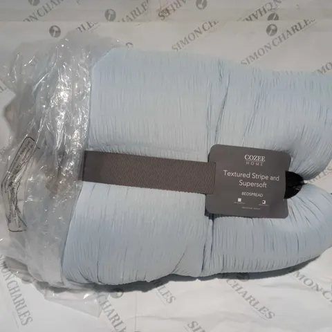 BOXED SUPERSOFT BY COZEE HOME TEXTURED STRIPE BEDSPREAD WITH CONTRAST BORDER IN SOFT BLUE - SIZE: 250 X 260CM 