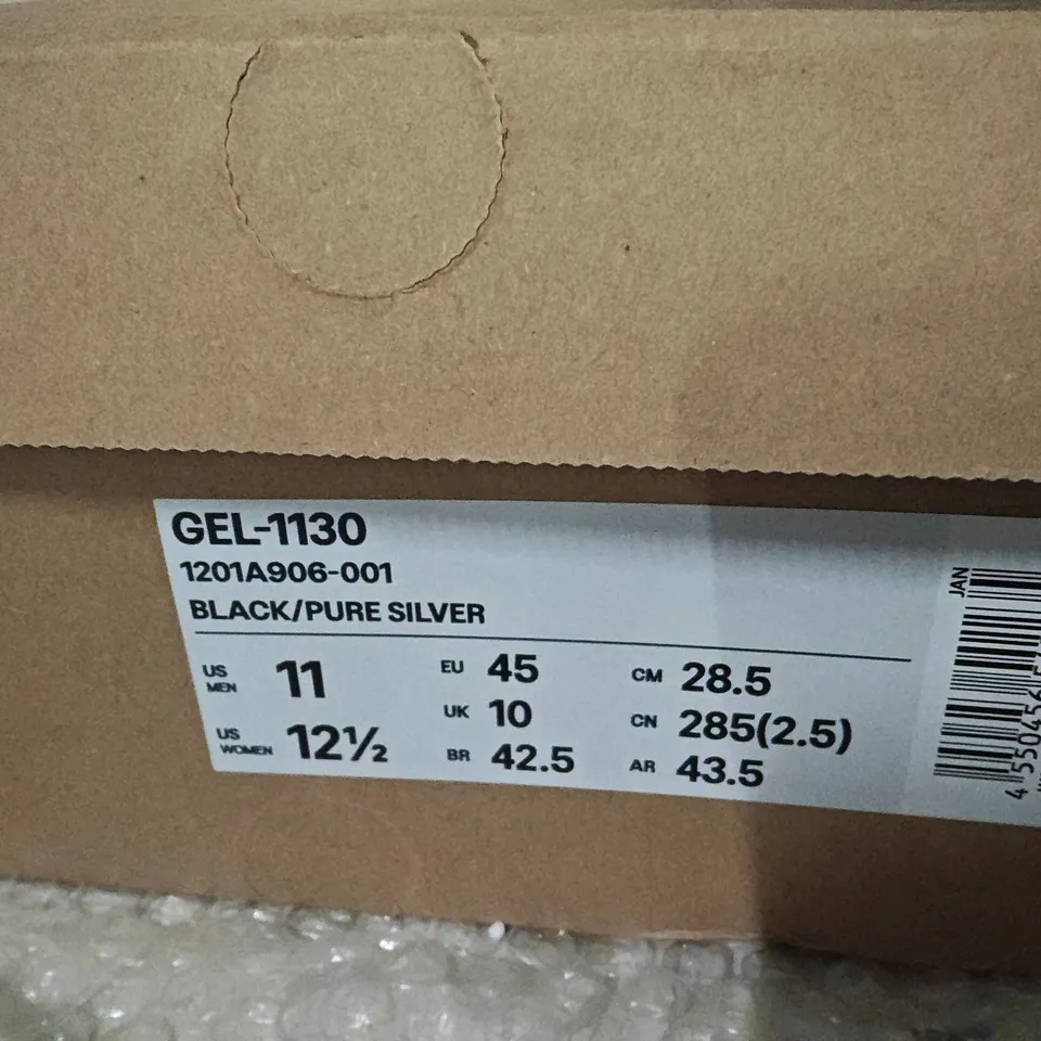 ASICS GEL-1130 RUNNING SHOES – BLACK & PURE SILVER, UK 10 – BOXED