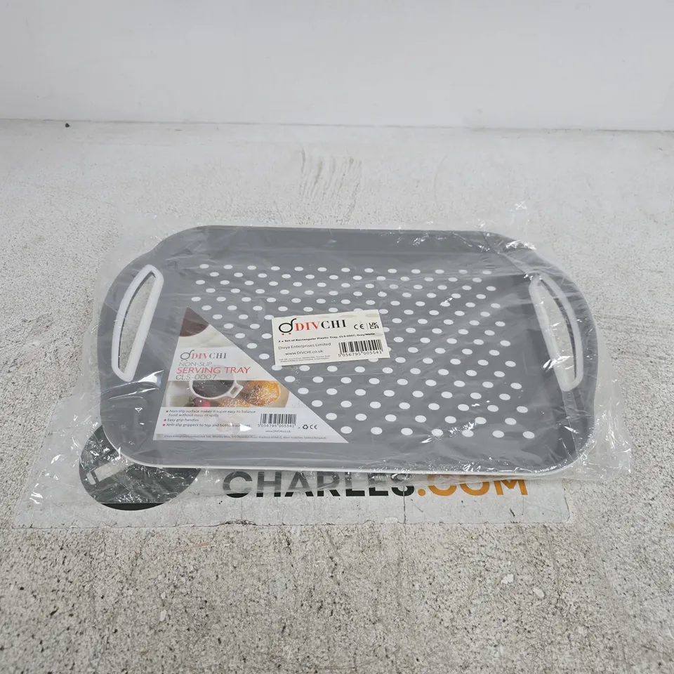 SET OF 2 DIV CHI RECTANGULAR PLASTIC TRAY GREY/WHITE