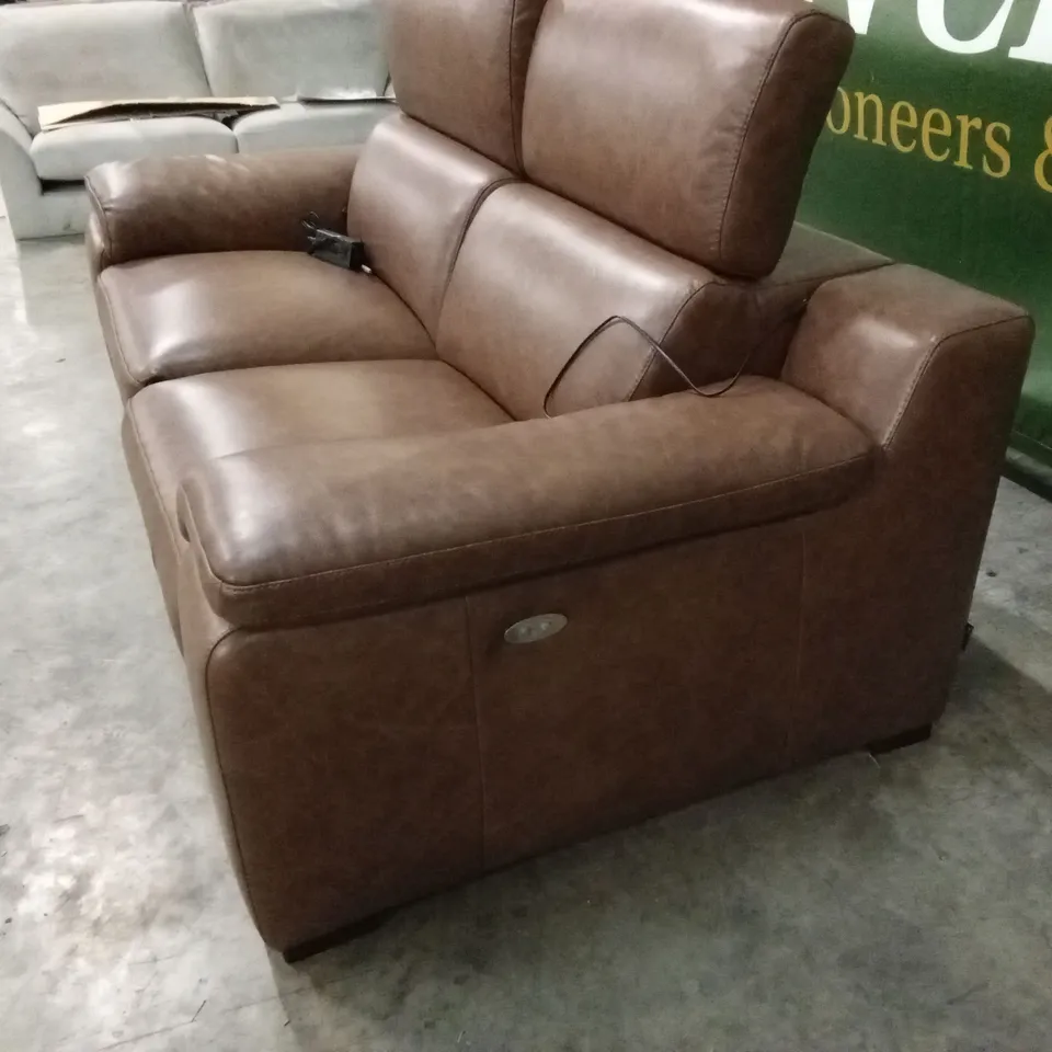 QUALITY DESIGNER ITALIAN MADE RICCARDO 2 SEATER ELECTRIC RECLINER LEATHER SOFA - BRANDY