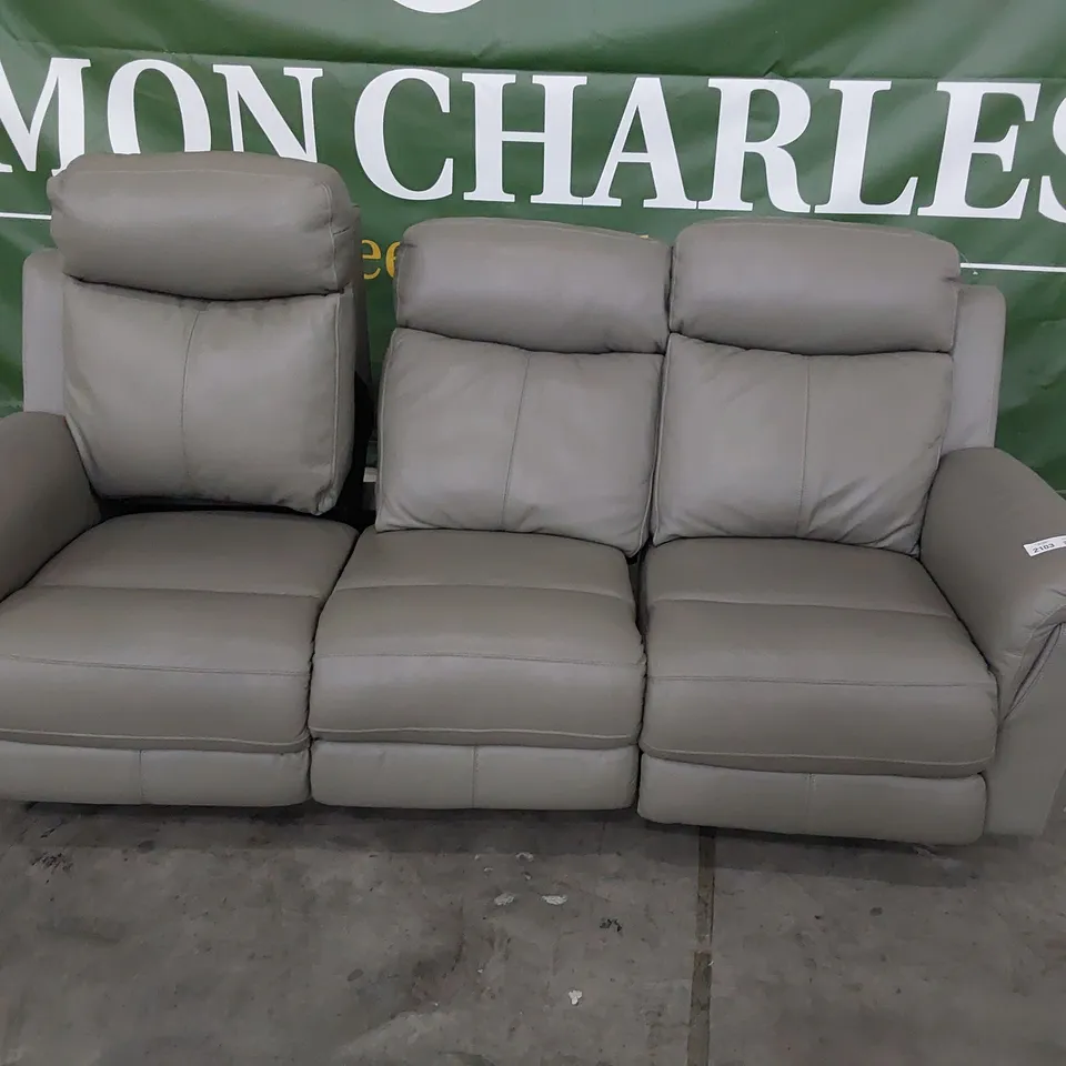 DESIGNER POWER RECLINING THREE SEATER SOFA GREY LEATHER 