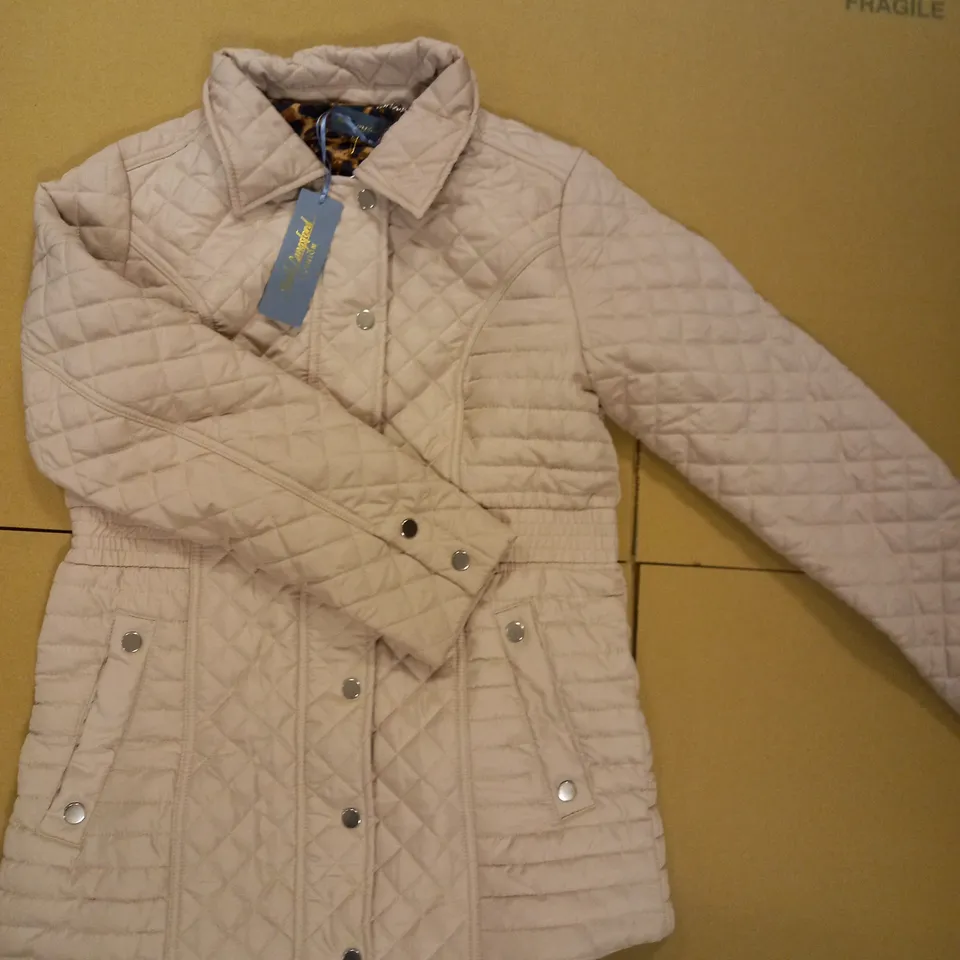 BRAND NEW RUTH LANGSFORD QUILTED COAT STONE UK SIZE 8