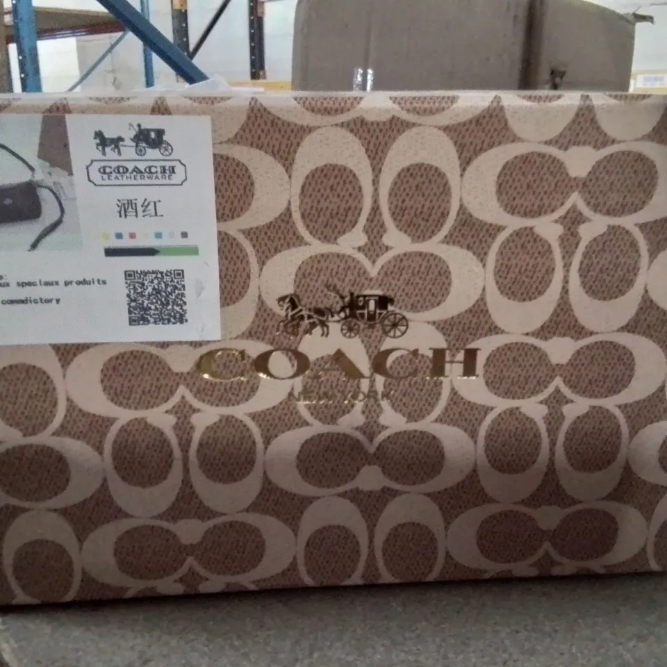 BOXED MAROON LEATHER COACH CLUTCH BAG
