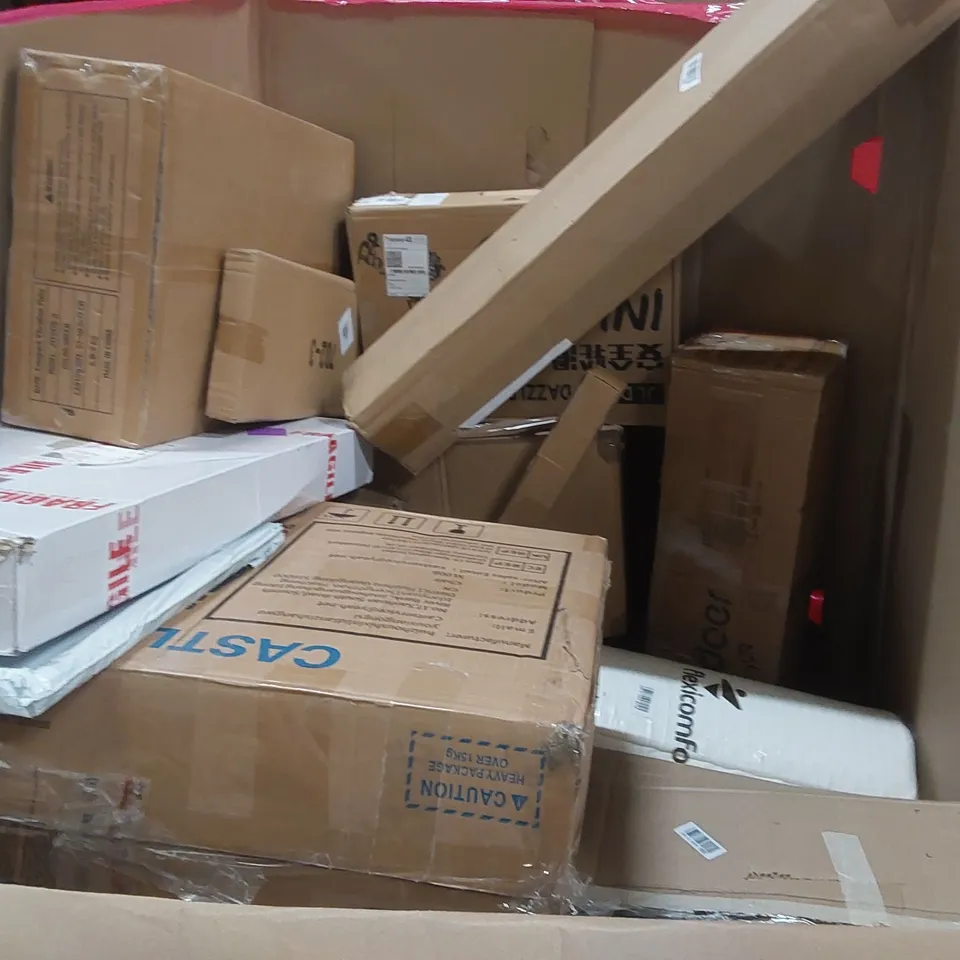 PALLET OF ASSORTED ITEMS INCLUDING: WATER DISPENSER, OFFICE CHAIR, INSECT KILLER, TAP, CHAIR COVERS ECT