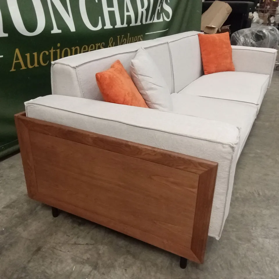 GEORGE OLIVER 4 SEATER FABRIC SOFA WITH COTTON-LINEN UPHOLSTERY, SOLID WOOD FRAME & METAL LEGS RRP £1349