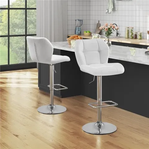 BOXED PAIR OF COLOR SWIVEL UPHOLSTERED ADJUSTABLE HEIGHT COUNTER STOOL - WHITE 