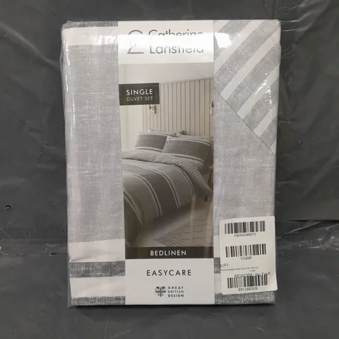 TEXTURED BANDED STRIPE DUVET COVER SET - CHARCOAL - SINGLE