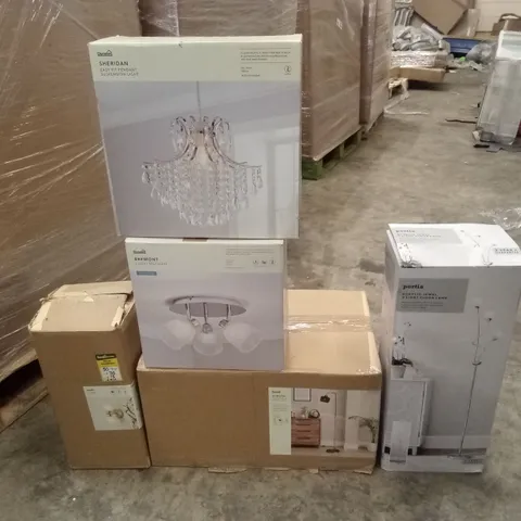 PALLET TO CONTAIN APPROXIMATELY 37 DESIGNER INDOOR LIGHTING PRODUCTS TO INCLUDE; WALL LIGHTS, LAMPS, CEILING LIGHTS ETC