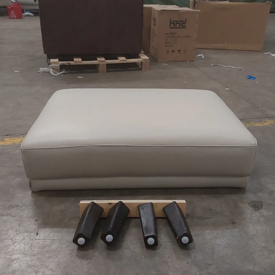 BOXED DANETTI LUXE MODERN NATURAL GREY LEATHER WITH DARK WOOD LEG OTTOMAN