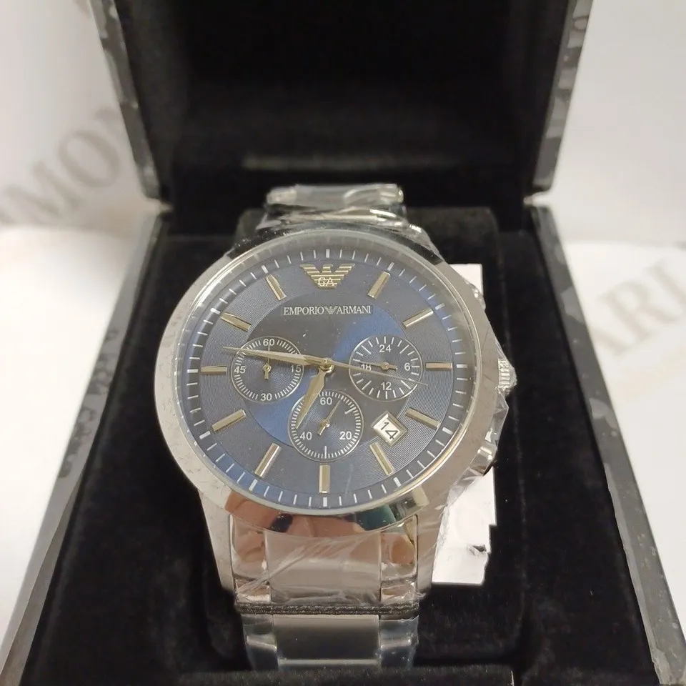 EMPORIO ARMANI TRIPLE DIAL SILVER WATCH WITH BRACELET STRAP