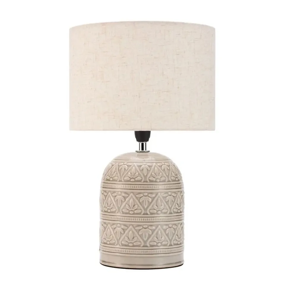 BOXED ACQUAH 36CM BEIGE BEDSIDE TABLE LAMP