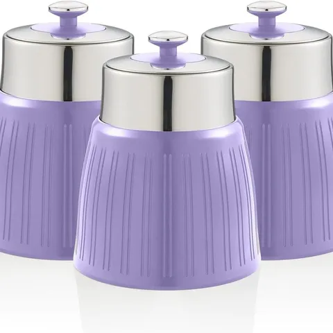 BOXED SWAN RETRO SET OF 3 PURPLE STORAGE CANISTERS (1 BOX)