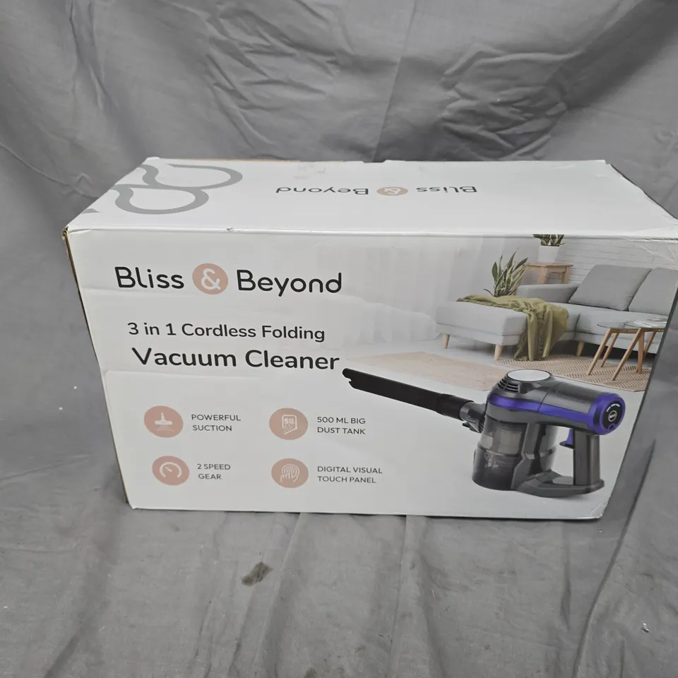 BLISS & BEYOND 3-IN-1 CORDLESS FOLDING VACUUM CLEANER – BOXED