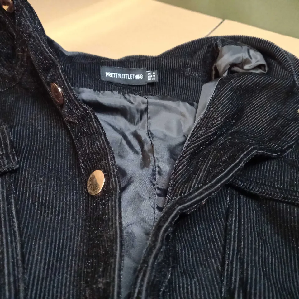 PLT BLACK VELVET SYLE CORD CROPPED BUTTON THROUGH JACKET - SIZE 4